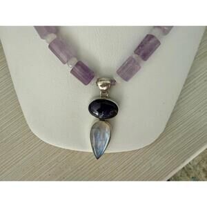 Amethyst Moonstone Necklace. Sterling Silver Pendant Necklace.